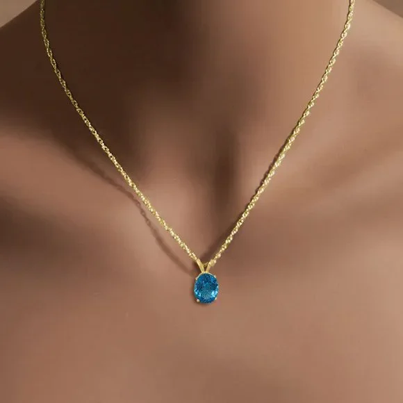 Blue Topaz Solitaire Necklace 14k Yellow Gold